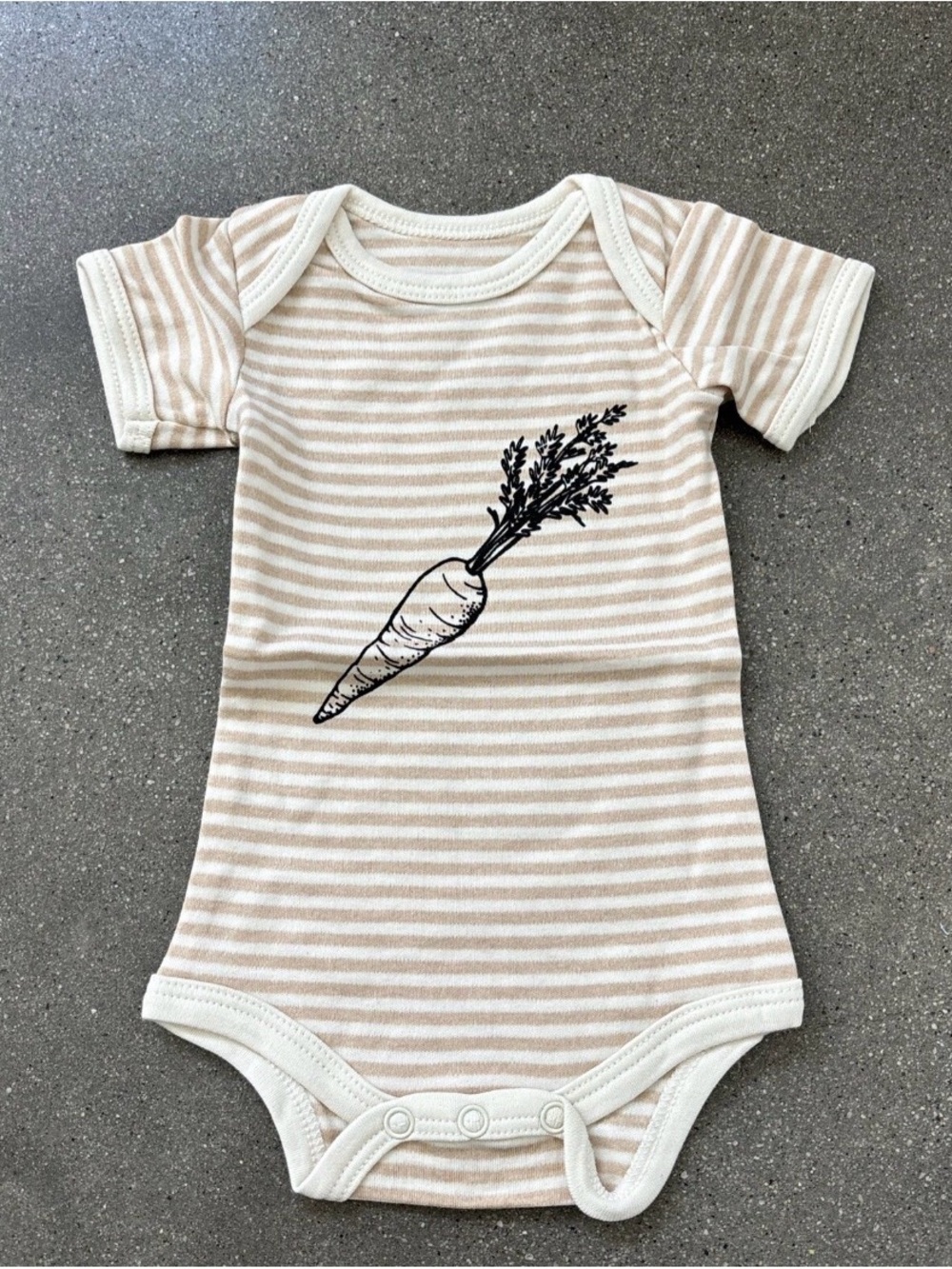 Neutral Stripe Baby Short Sleeve Onesie with Carrot Print